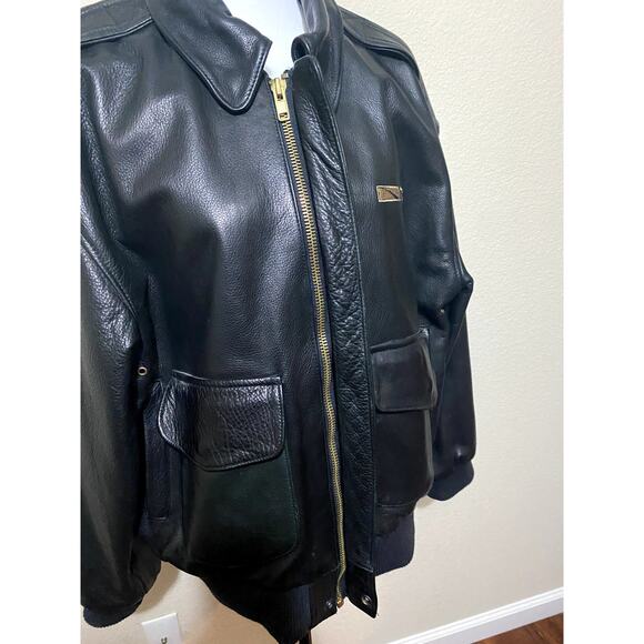Game Sportswear Bomber Jacket Mens Medium Black Premium Leather FLAW - Picture 6 of 16